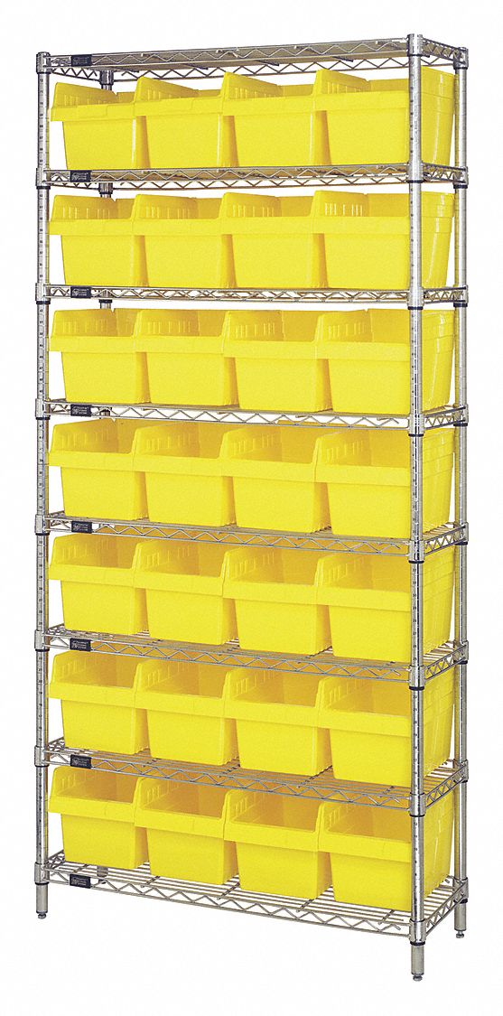 Bin Shelving: 12 in x 36 in x 74 in, 28 Bins, 8 Shelves, Open, Shelf Bin