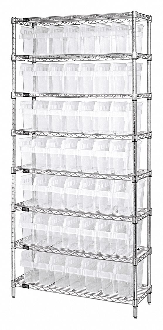 Bin Shelving: 18 in x 36 in x 74 in, 56 Bins, 8 Shelves, Open, Shelf Bin