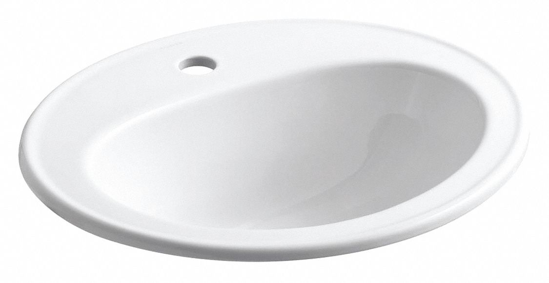 Bathroom Sink: White, Vitreous China, 20 1/4 in Overall Lg, 17 1/2 in Overall Wd, Single Hole
