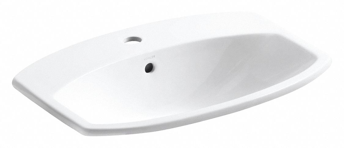 Bathroom Sink: White, Vitreous China, 20 3/4 in Overall Lg, 17 7/8 in Overall Wd, Single Hole