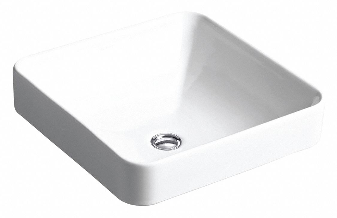 Bathroom Sink: White, Vitreous China, 16 1/4 in Overall Lg, 16 1/4 in Overall Wd, Vox®