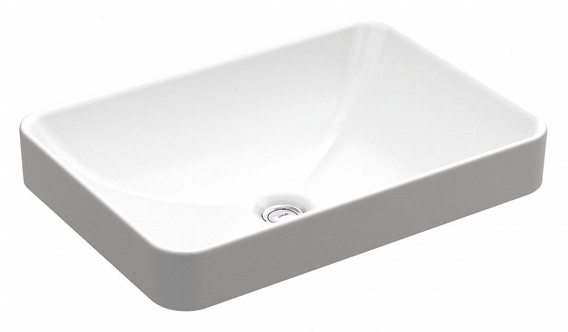 Bathroom Sink: White, Vitreous China, 22 5/8 in Overall Lg, 16 1/8 in Overall Wd, Vox®