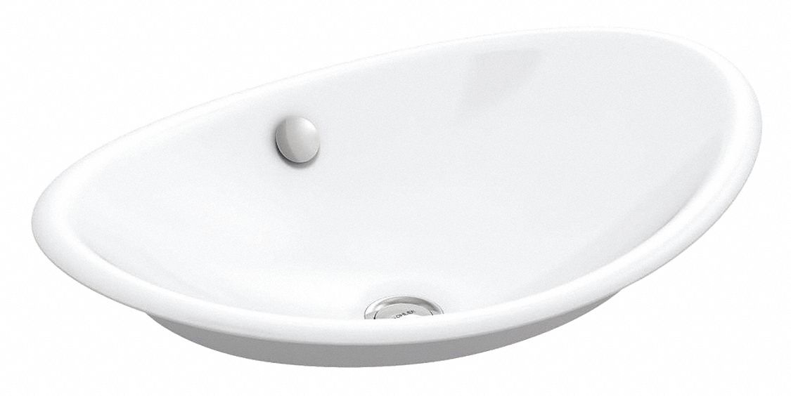 Bathroom Sink: White, Cast Iron, 20 3/4 in Overall Lg, 14 1/4 in Overall Wd, 0 Faucet Holes
