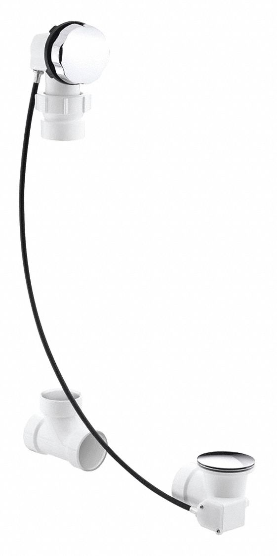 Shower Drain: 7 1/4 in Overall Lg, 1 1/2 in Fits Max Drain Size, Pop Up, Plastic, Chrome