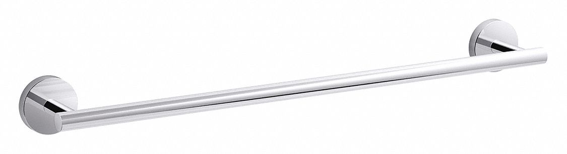 Towel Bar: K-27286-CP, Wall Mount, 2 in x 20 in x 2 3/4 in, 18 in Bar Wd, Metal, Metal