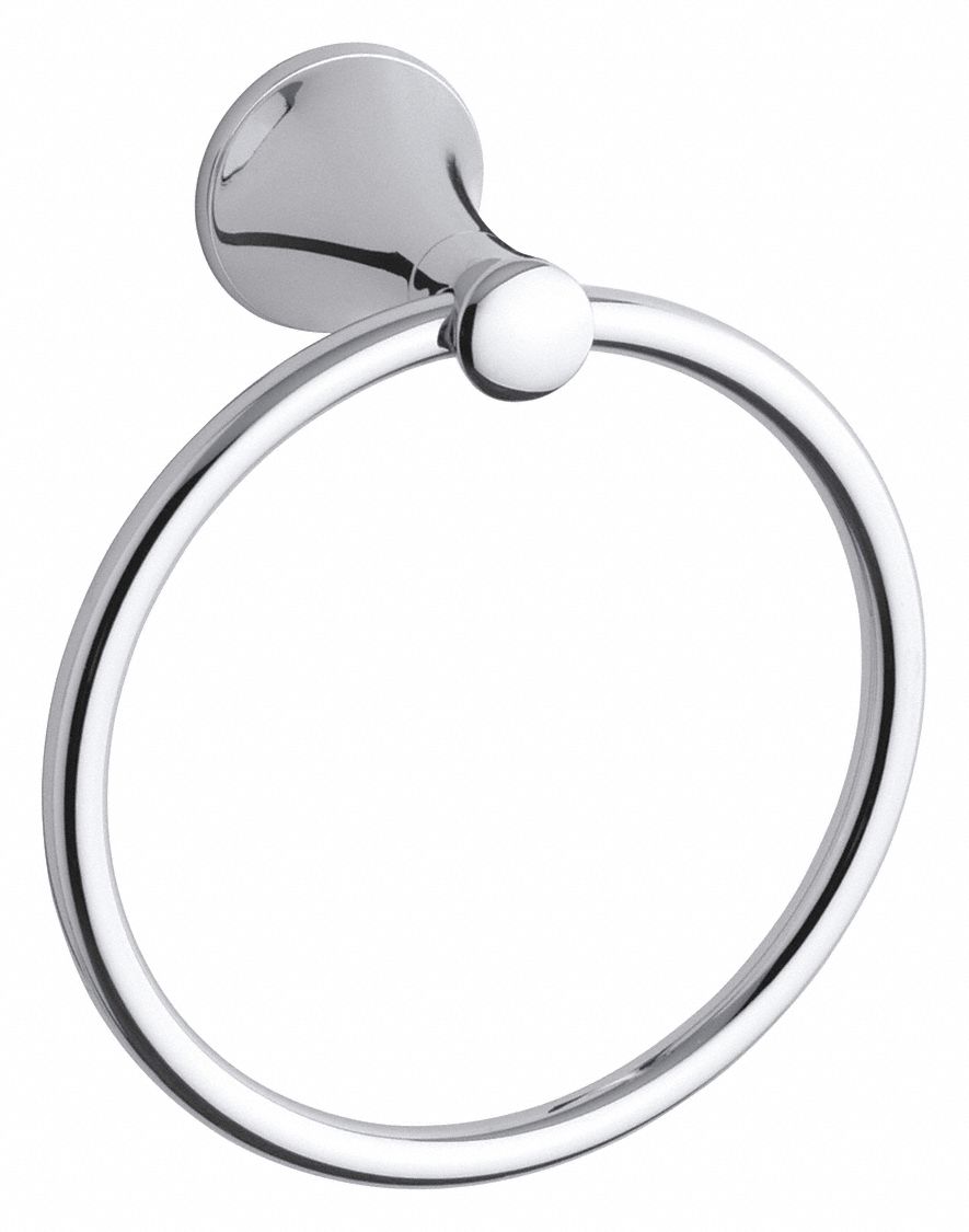 Towel Ring: K-13435-CP, Wall Mount, 3 5/8 in Base Ht, 2 3/8 in Base Wd, 7 1/8 in Ring Ht
