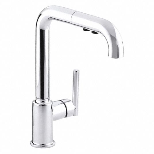 Kohler Chrome Mid Arc Pull Out Kitchen Sink Faucet Manual Faucet Activation 1 5 Gpm 493j38 K 7505 Cp Grainger