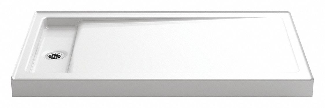Shower Base: Rectangle, Single Threshold, Cast Iron, 34 in Overall Lg, 4 1/2 in Overall Ht