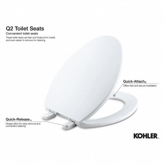 Kohler Elongated Standard Toilet Seat Type Closed Front Includes Cover Yes White 493j72 K 4774 0 Grainger - How To Remove Kohler Toilet Seat Bolts