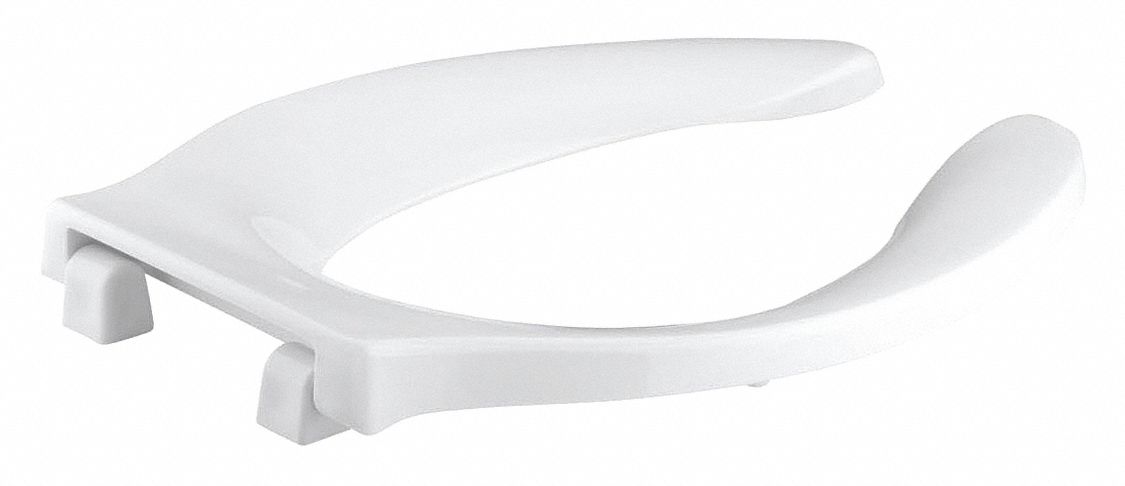 Toilet Seat: Open, Cover Not Included, Plastic, External Check, 1 3/16 in Seat Ht, White, Std