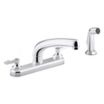 Low-Arc Pull-Out-Spout Dual-Wristblade-Handle Four-Hole Widespread with Sprayer Deck-Mount Kitchen Sink Faucets