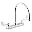 Gooseneck-Spout Dual-Wristblade-Handle Three-Hole Widespread Deck-Mount Kitchen Sink Faucets image