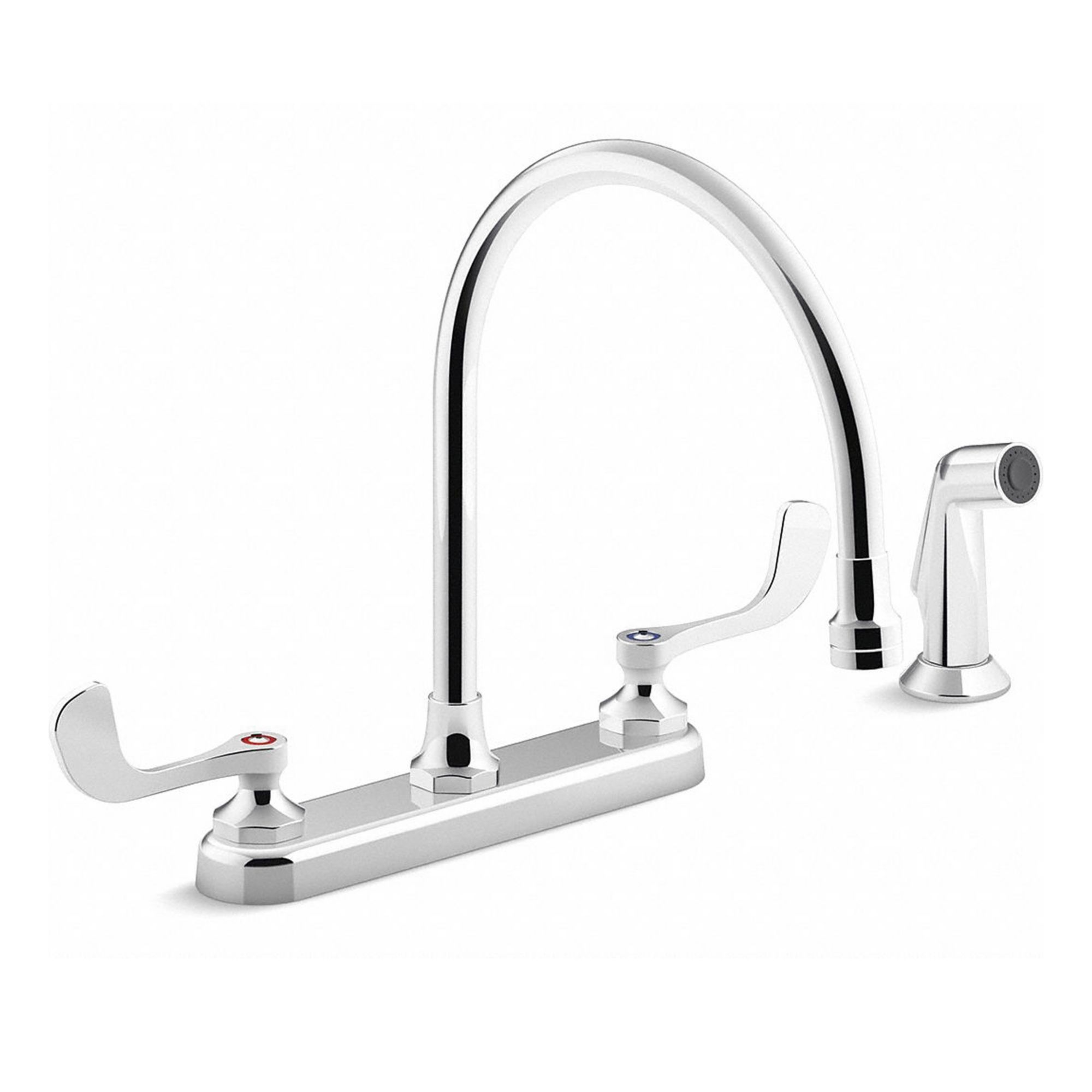 Gooseneck Kitchen Faucet: Triton Bowe™, Brass, Widespread, Deck, 4 Mounting Holes, Chrome