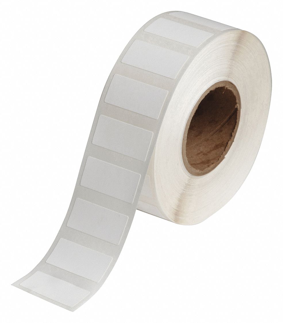 Pre-Cut Label Stock Roll: Rectangle, 19/32 in x 1 19/64 in, 1 19/64 in x 19/32 in, White