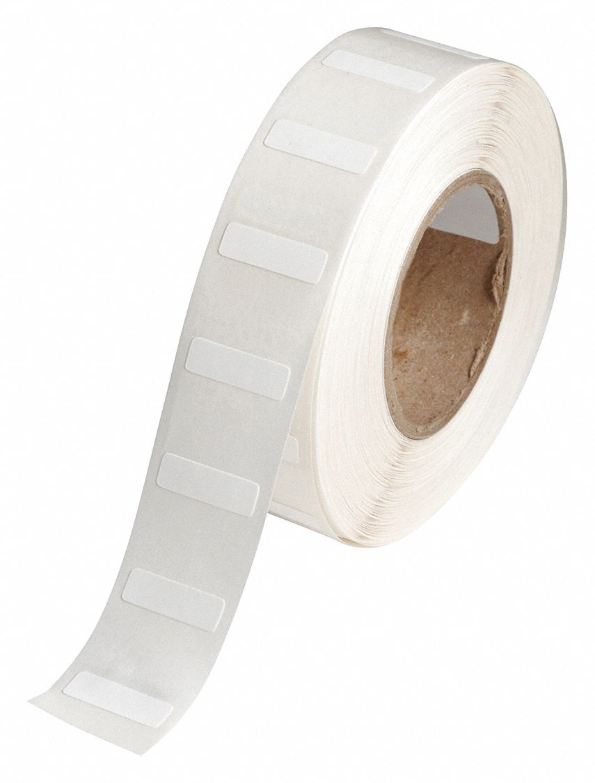 Pre-Cut Label Stock Roll: Rectangle, 1/4 in x 53/64 in, 53/64 in x 1/4 in, White, -112°F to 158°F