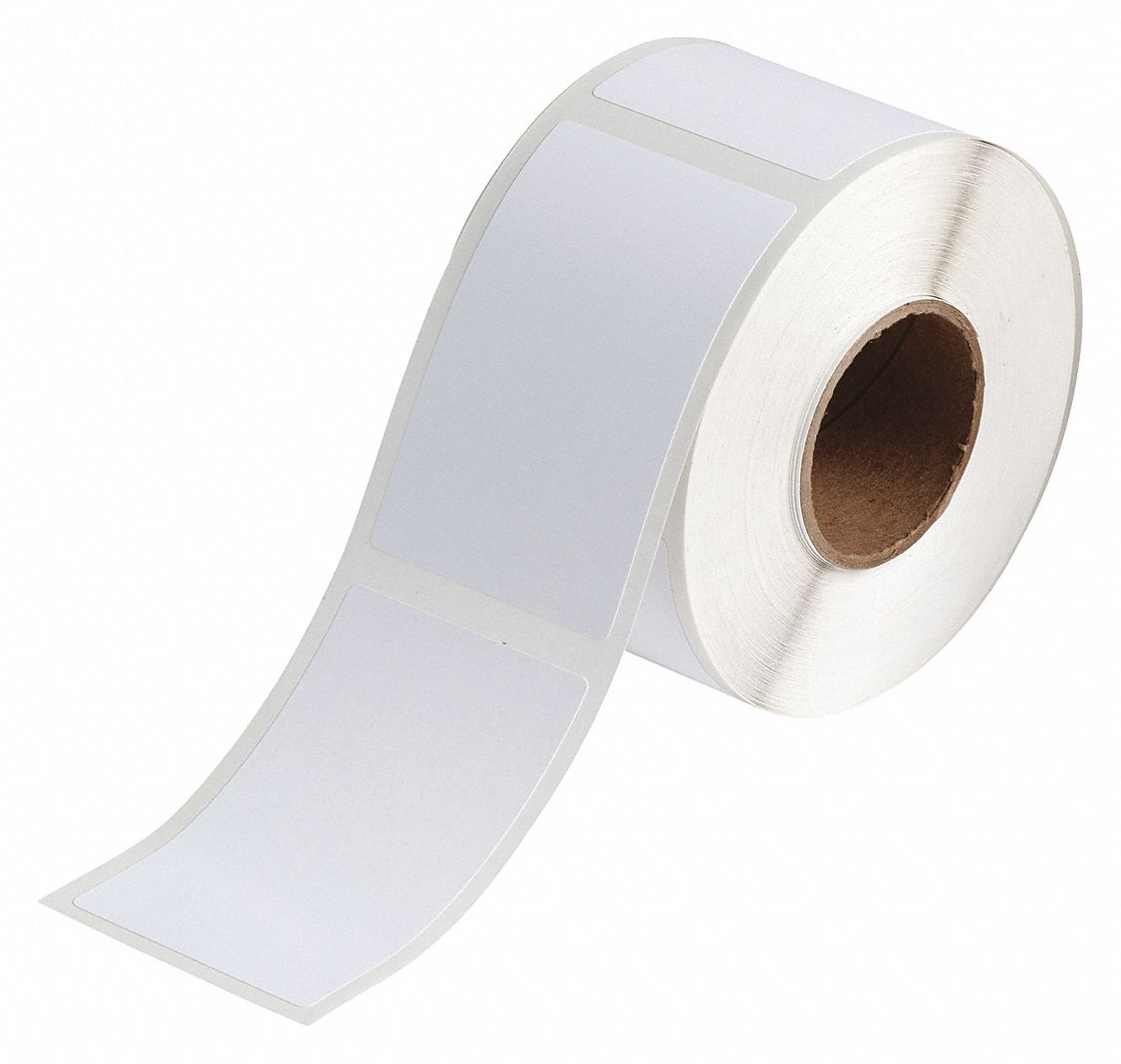 Pre-Cut Label Stock Roll: 3 11/32 in x 2 11/64 in, Acrylic, Permanent Adhesive, 340 Labels