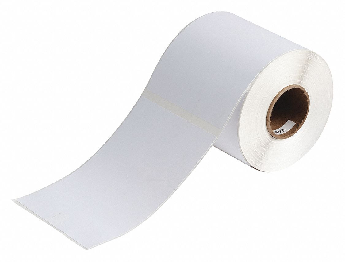 Pre-Cut Label Stock Roll: 6 3/32 in x 4 1/8 in, Acrylic, Permanent Adhesive, 200 Labels, Permanent
