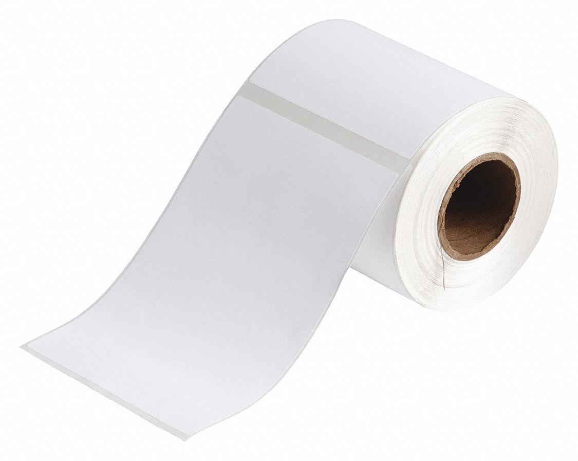 Pre-Cut Label Stock Roll: 6 3/32 in x 4 1/8 in, Acrylic, Permanent Adhesive, 200 Labels, Permanent