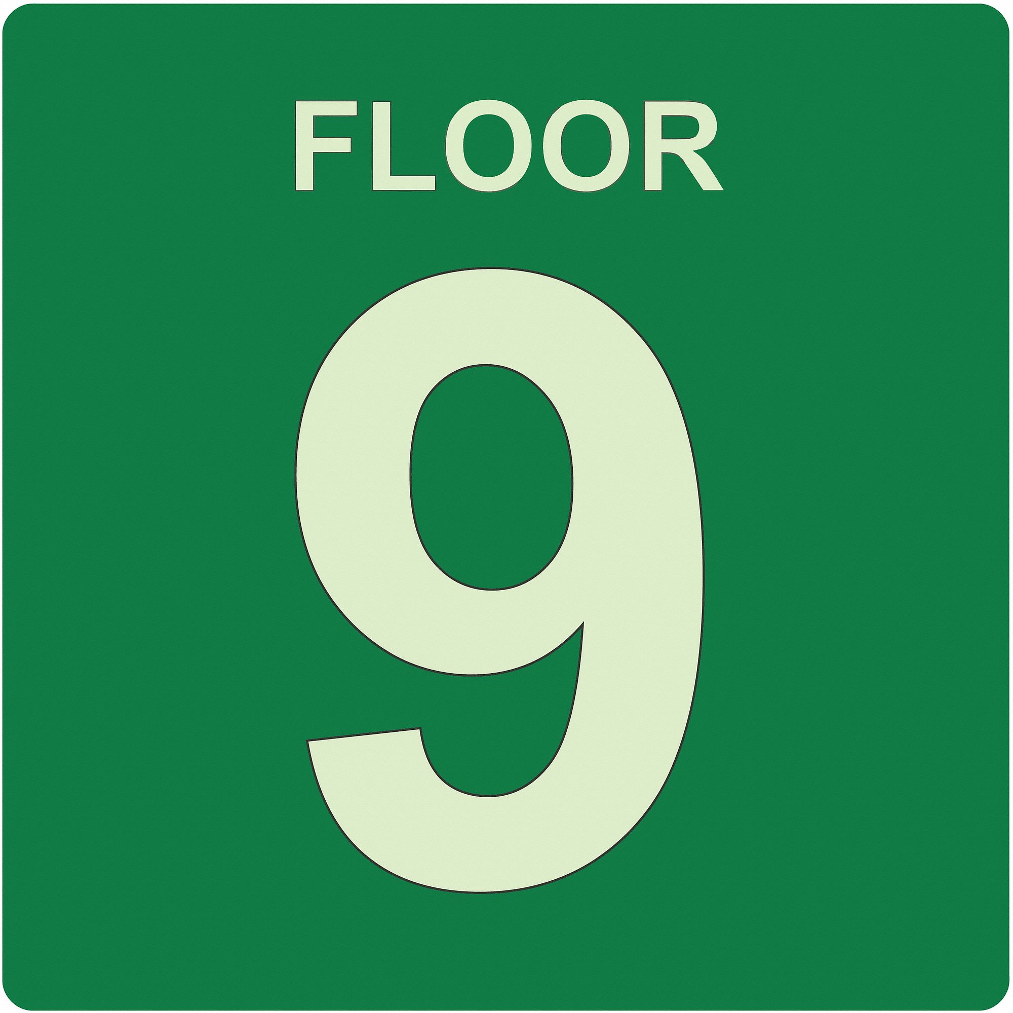 Photoluminescent Floor Sign: Plastic, Adhesive Sign Mounting, 8 in x 8 in Nominal Sign Size