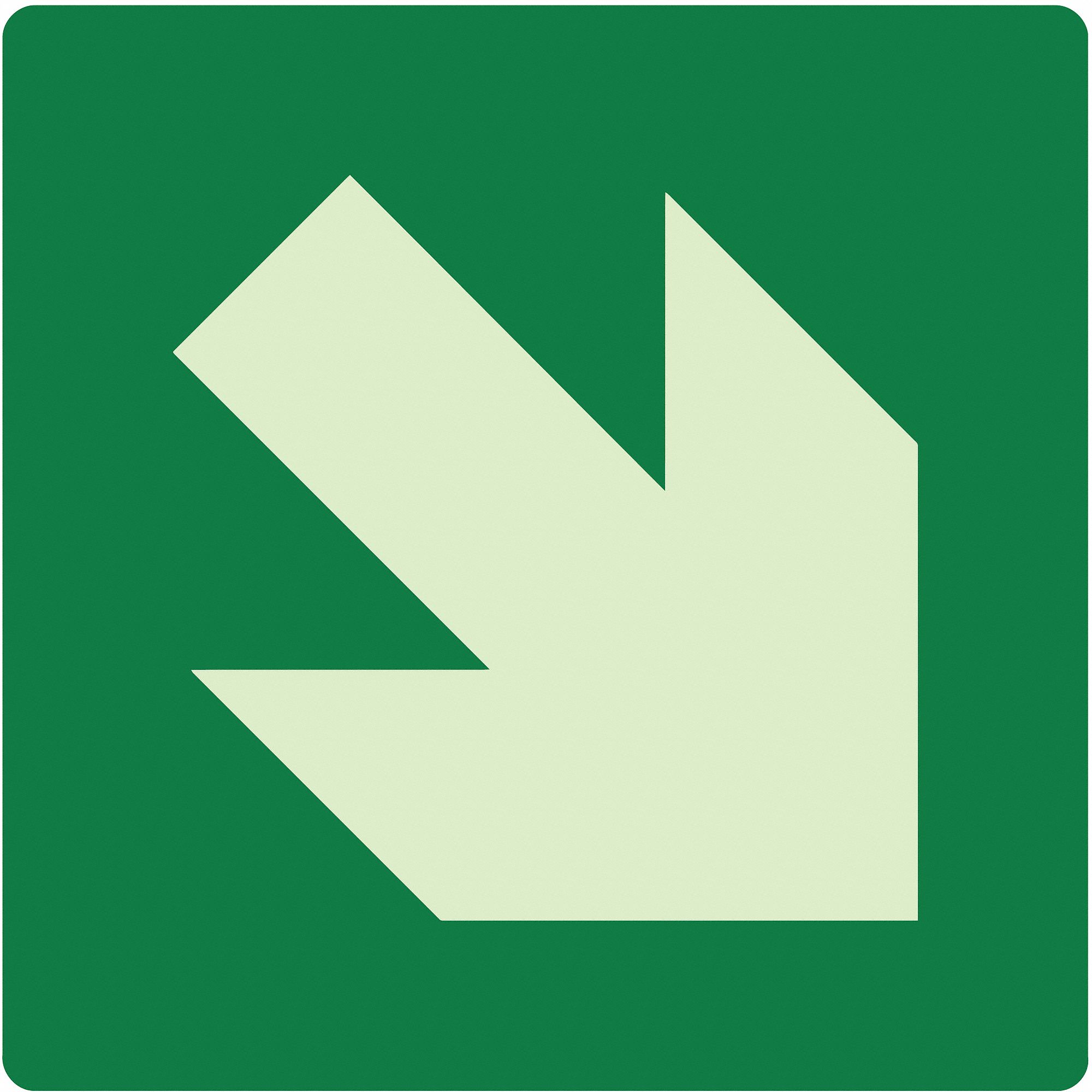 Photoluminescent Safety Sign: Plastic, Adhesive Sign Mounting, 8 in x 8 in Nominal Sign Size