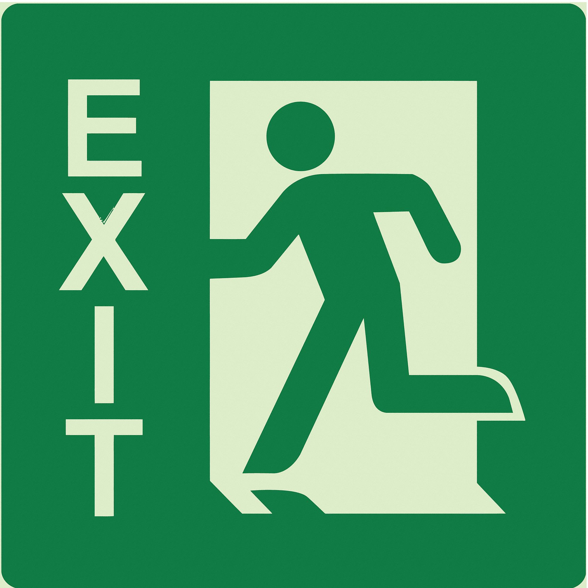 Photoluminescent Exit Left Safety Sign: Plastic, Adhesive Sign Mounting, Not Retroreflective