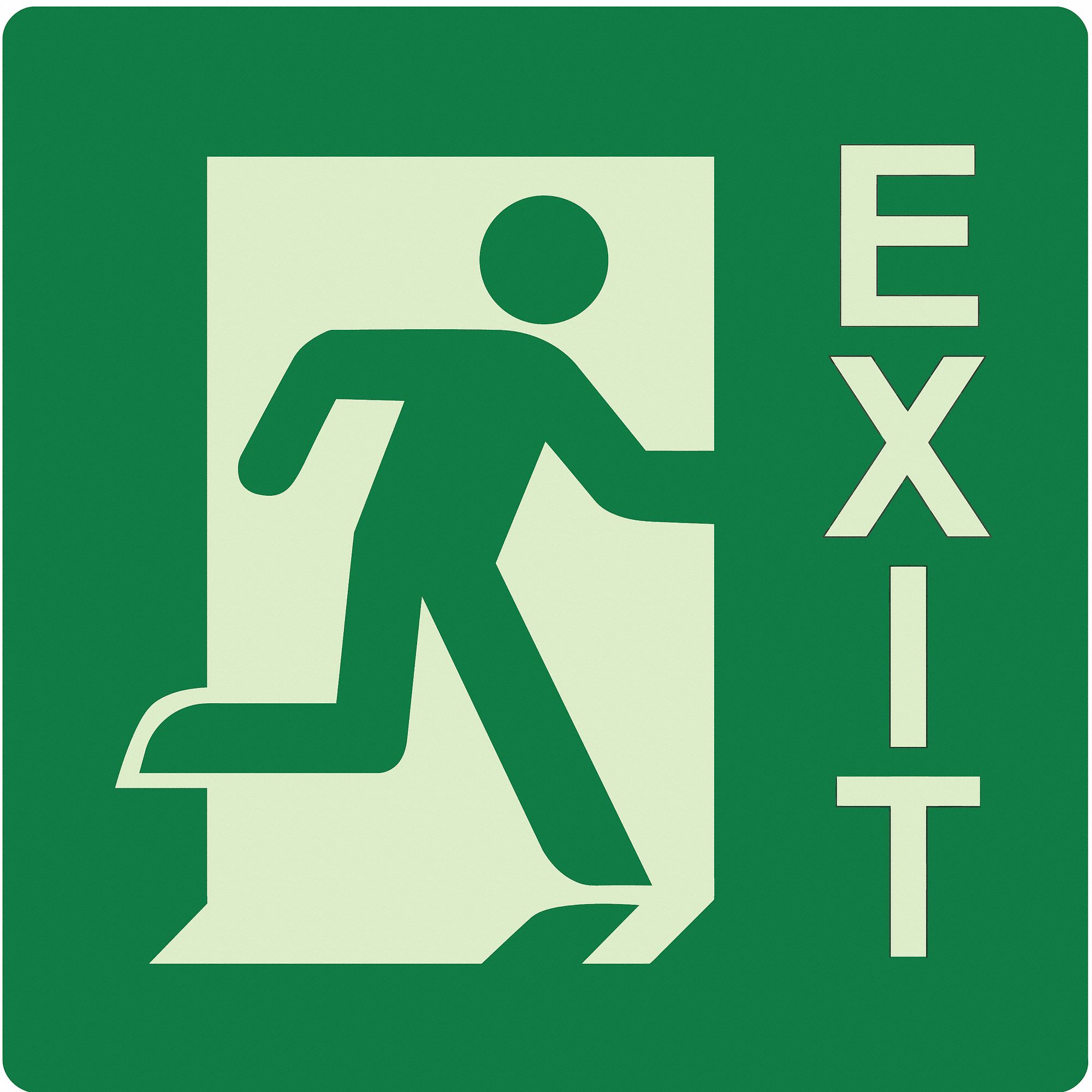 Photoluminescent Exit Right Safety Sign: Plastic, Adhesive Sign Mounting, Not Retroreflective