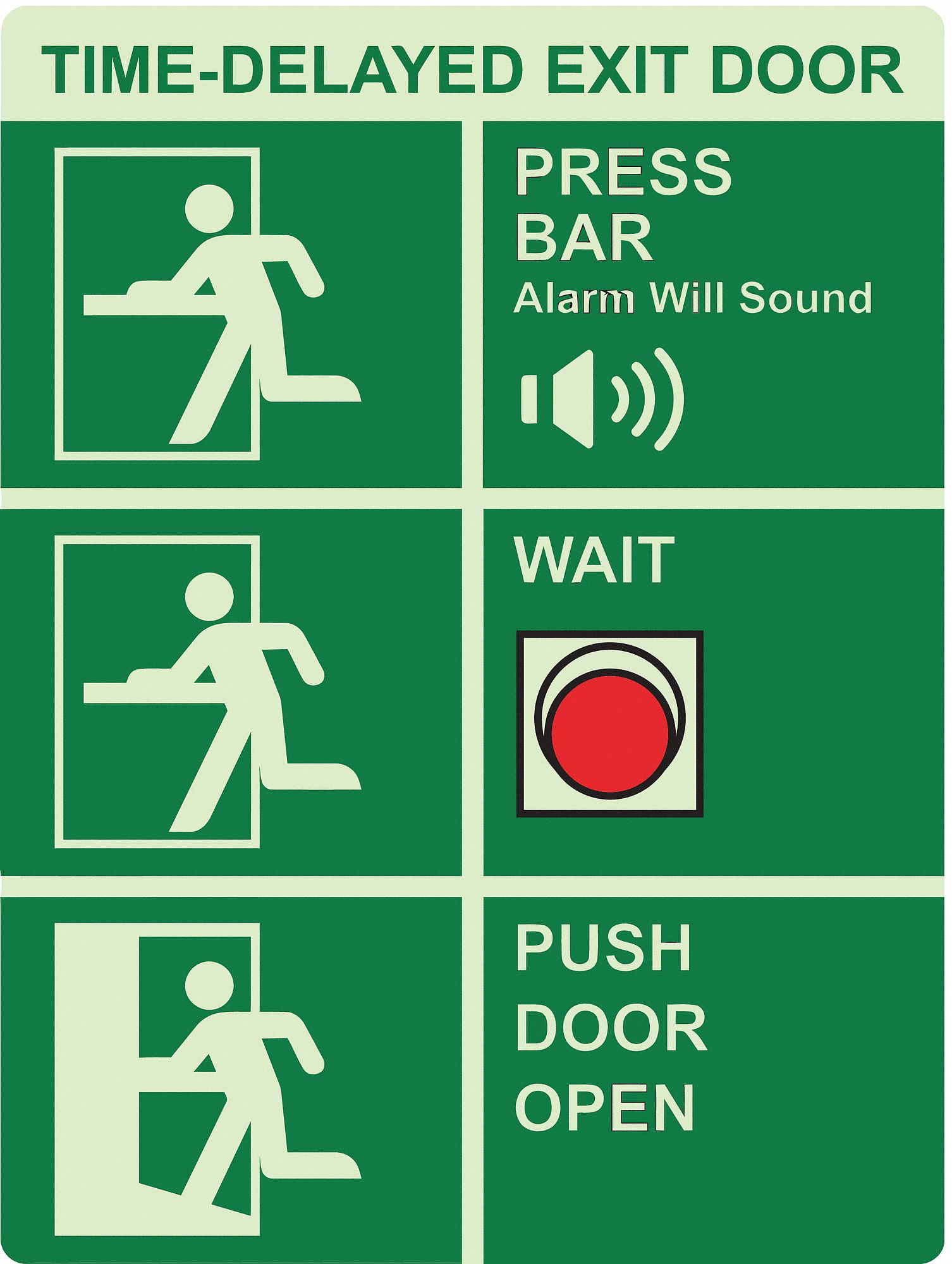 Photoluminescent Safety Sign: Plastic, Adhesive Sign Mounting, 12 in x 9 in Nominal Sign Size