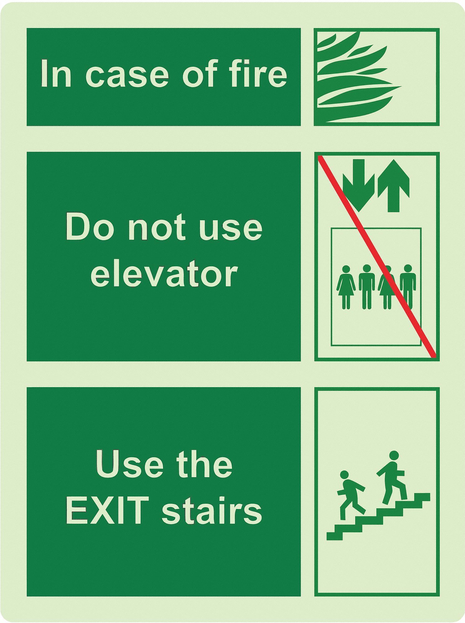 Photoluminescent Safety Sign: Plastic, Adhesive Sign Mounting, 12 in x 9 in Nominal Sign Size