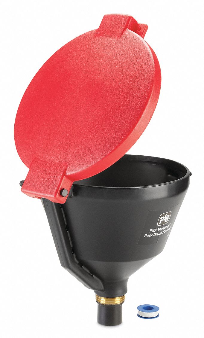 DRUM FUNNEL, BLACK, 13⅞ IN H, CHEMICAL/CORROSION/UV RESISTANT, FOR USE WITH 30 GAL/50 GAL PLASTIC DRUMS
