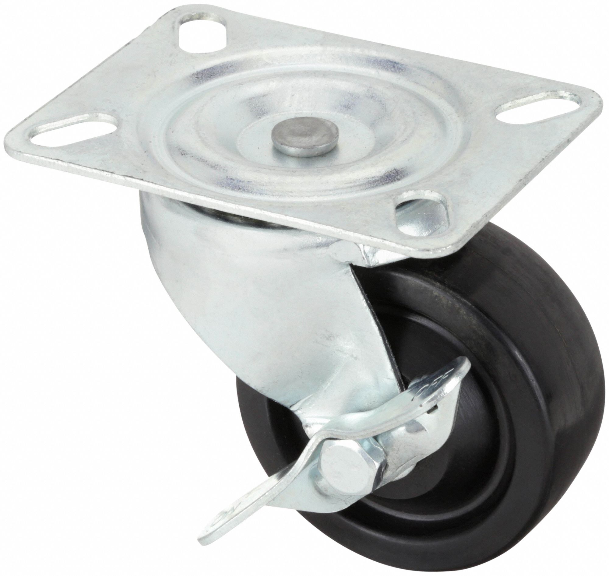 Plate Caster: Swivel, Side Brake, Phenolic, 3 in Wheel Dia, 1 1/4 in Wheel Wd, Plain