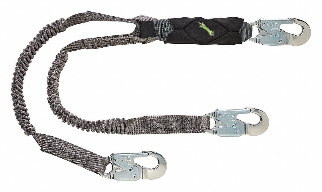 Shock-Absorbing Lanyard: Shock Pack, Aluminum Snap Hook, Aluminum Snap Hook, 310 lb Capacity