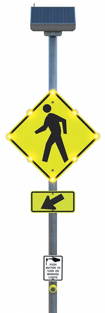 LED Warning Systems: 36 in x 30 in Nominal Sign Size, Aluminum, W11-2 MUTCD, Diamond Grade Cubed