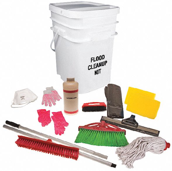 Flood Clean Up Kit,  Number of Components 18,  People Served 4,  White,  13 in Height,  16 in Width