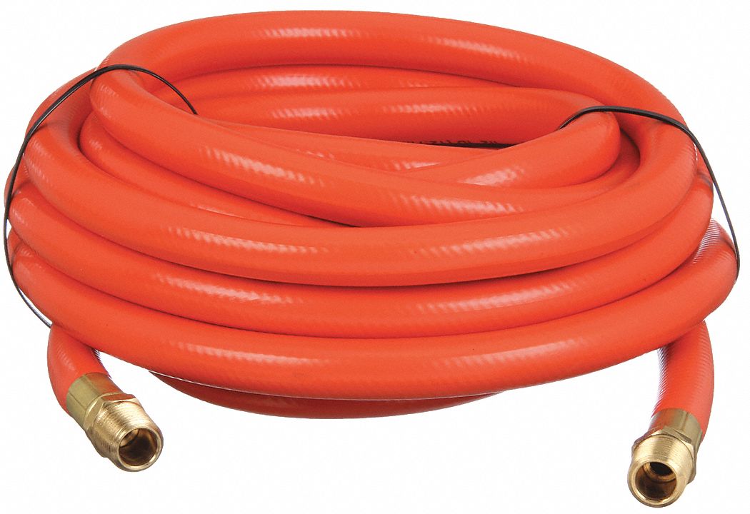 AIR HOSE, ½ IN INSIDE DIAMETER, ORANGE, BRASS 1/2 IN MNPT X BRASS 1/2 IN MNPT, 25 FT L