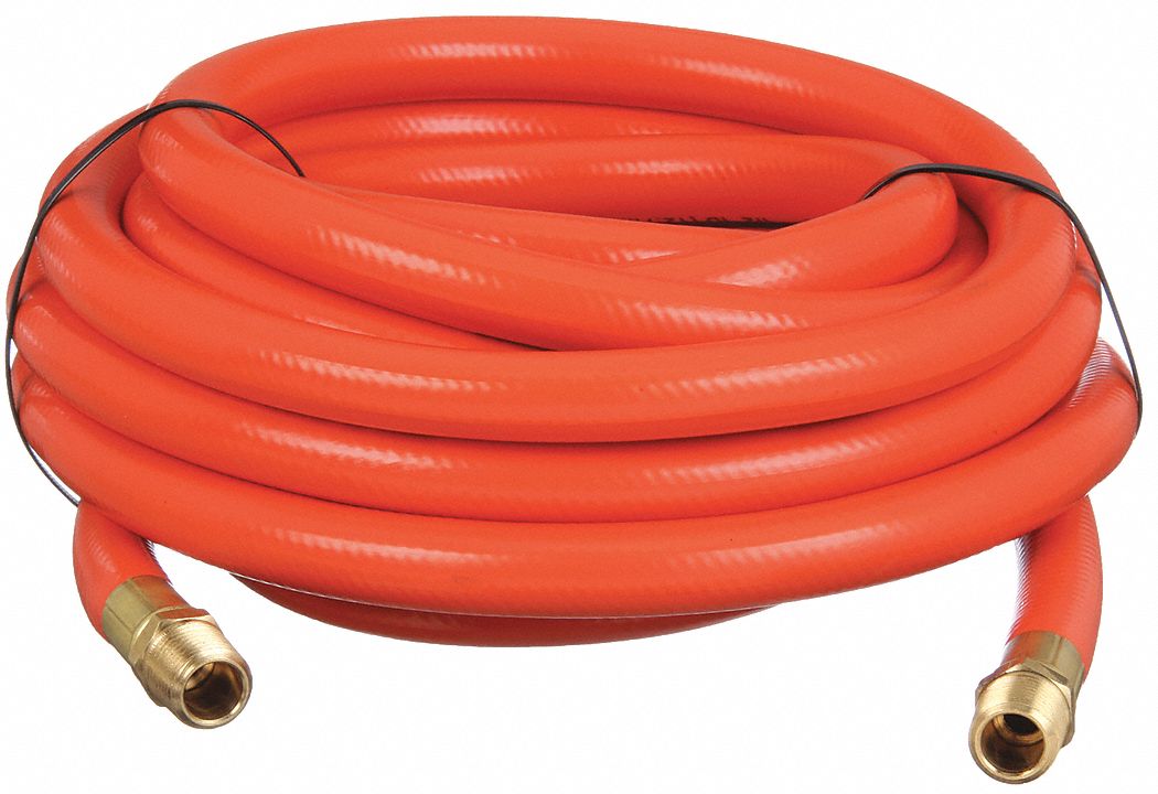 CONTINENTAL Air Hose: 1/4 in Hose Inside Dia., Orange, Brass 1/4 in MNPT x  Brass 1/4 in MNPT