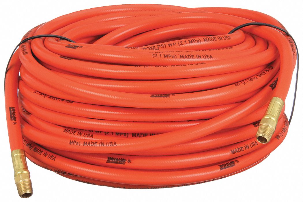 AIR HOSE, 12 7/10 MM HOSE ID, ORANGE, BRASS 3/8 IN MNPT X BRASS 3/8 IN MNPT, 100 FT L