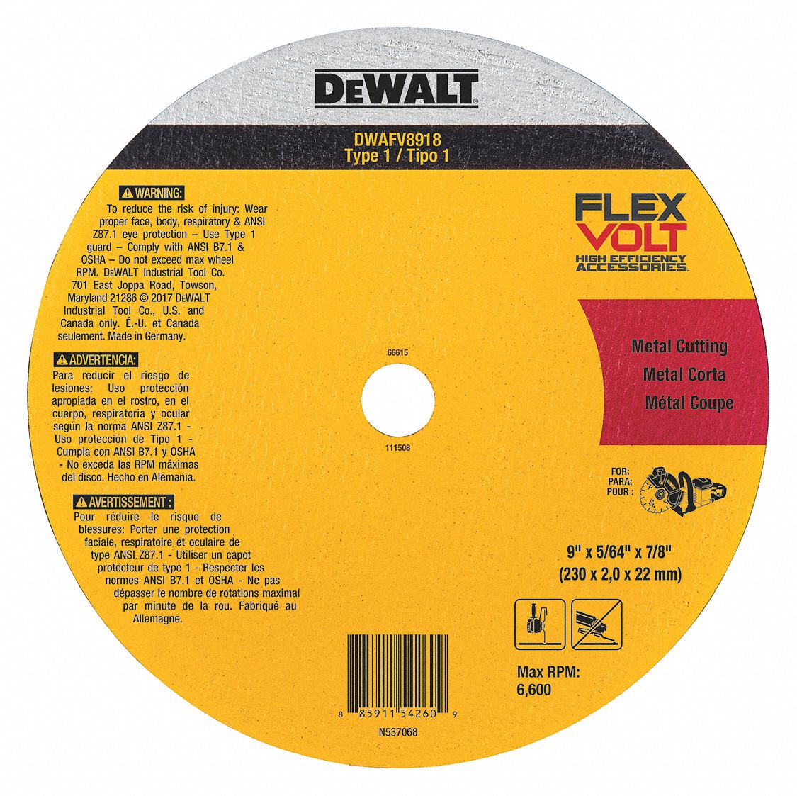 DEWALT Type 1 9 in x 5 64 in x 7 8 in Abrasive Cut Off Wheel