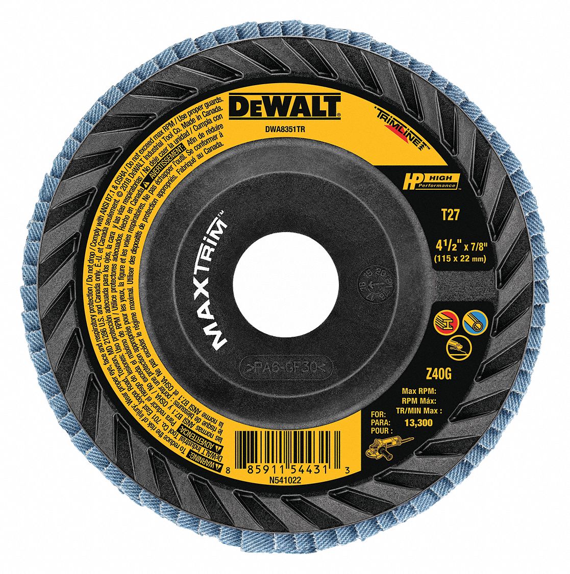 DEWALT Flap Disc 7/8 in Mounting Hole Size, 40 Abrasive Grit, Coarse