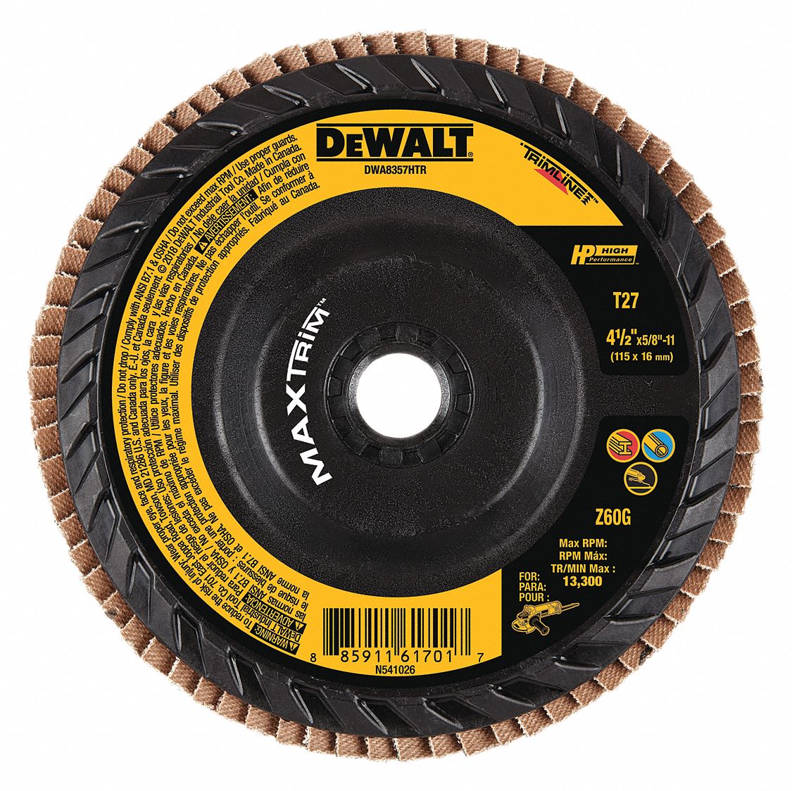 DEWALT Flap Disc 5/8"11 Mounting Hole Size, 60 Abrasive Grit, Coarse
