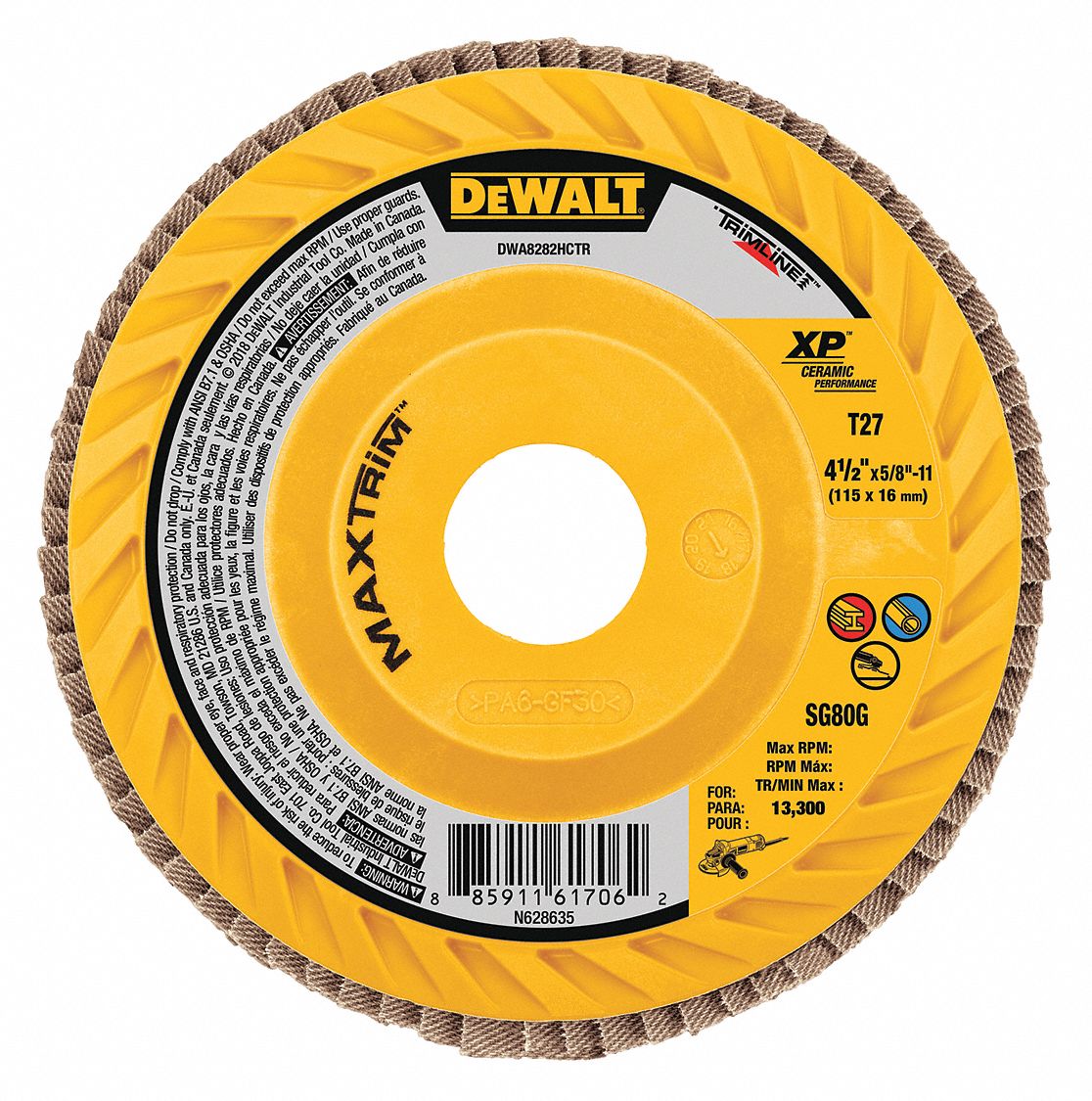 DEWALT Flap Disc 5/8"11 Mounting Hole Size, 80 Abrasive Grit, Coarse