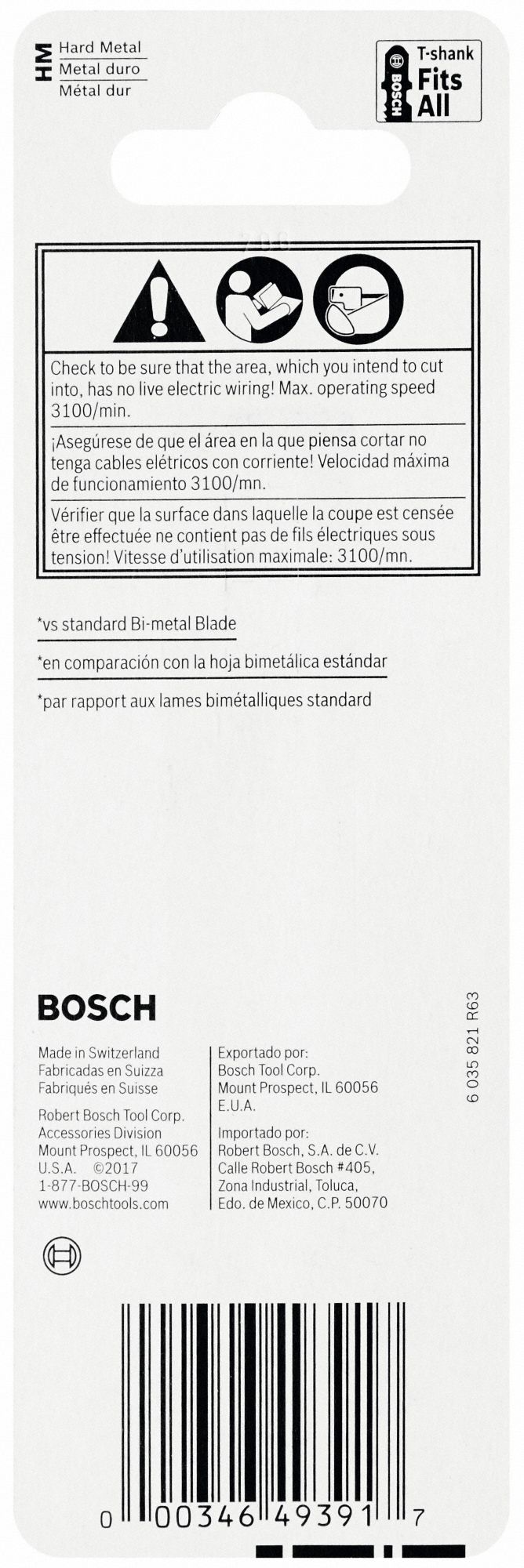 BOSCH Jig Saw Blade 14, 2 1/2 in Blade Lg, Carbide Tipped, Rigid for