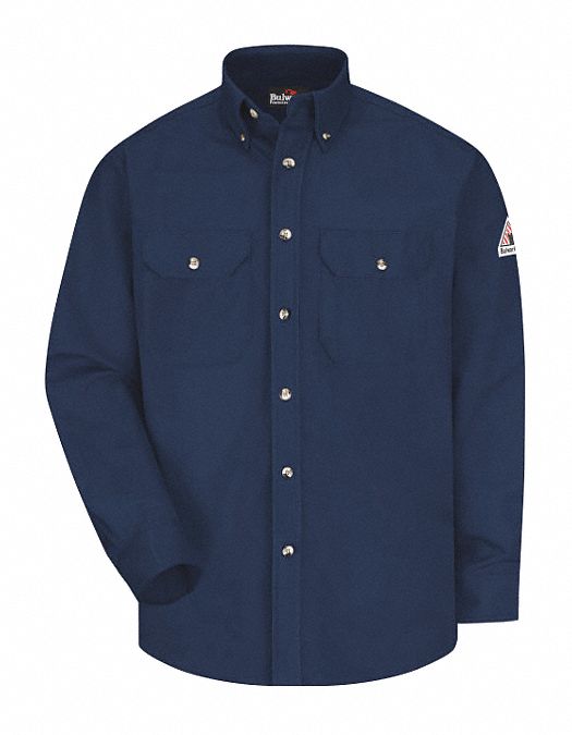 Flame-Resistant Collared Shirt: 8.6 cal/sq cm ATPV, Men's, Regular, 4XL, Long, Blue, Buttons