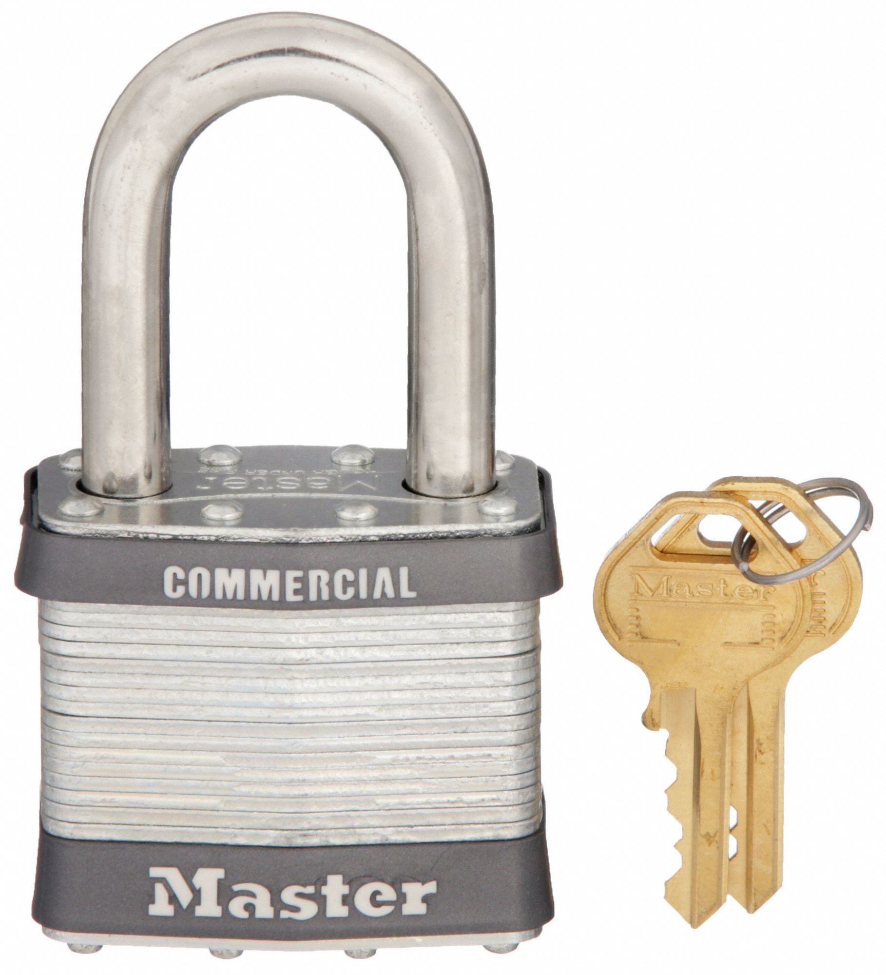 KEYED PADLOCK, 1½ IN VERTICAL SHACKLE CLEARANCE, 15/16 IN HORIZONTAL SHACKLE CLEARANCE, MASTER LOCK, SILVER