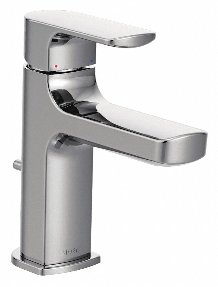 Straight Spout Bathroom Faucet: Moen, Rizon, Chrome Finish, 1.2 gpm Flow Rate, 4 1/4 in Spout Lg