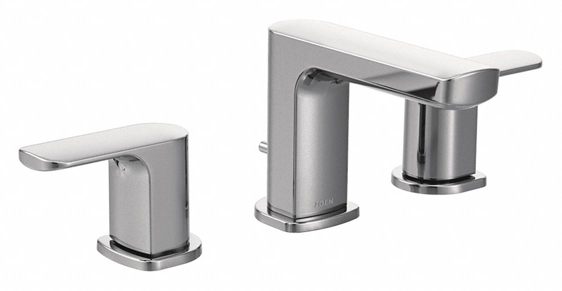 Straight Spout Bathroom Faucet: Moen, Rizon, Chrome Finish, 1.2 gpm Flow Rate, 4 5/8 in Spout Lg