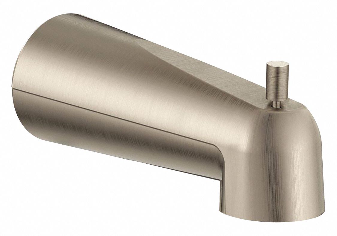 Tub Spout: Moen, 1/2 in Connection Size, Slip Fit Connection, 7 in Spout Reach