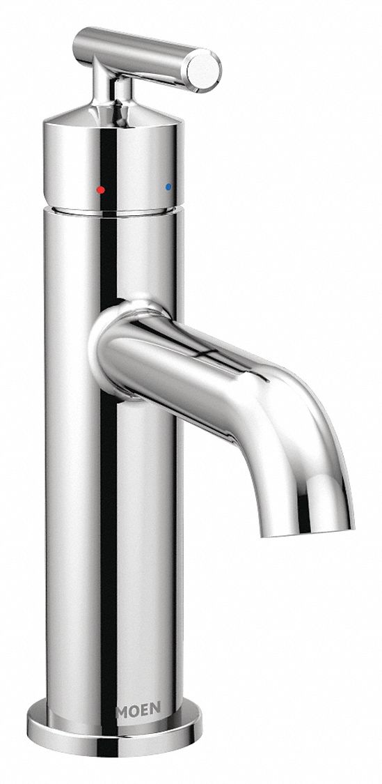 Low Arc Bathroom Faucet: Moen, Gibson, Chrome Finish, 1.2 gpm Flow Rate, Drain with Pop-Up Rod Drain