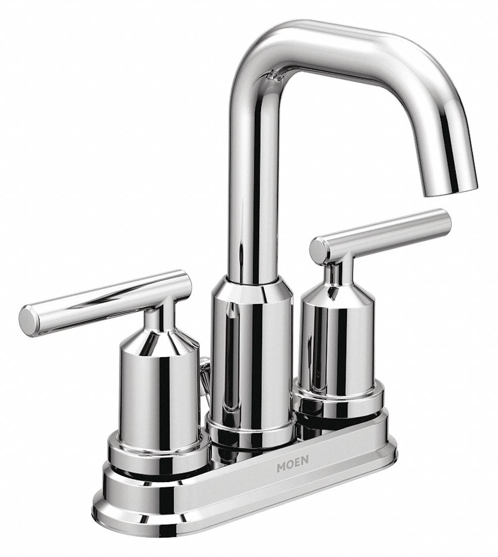 Low Arc Bathroom Faucet: Moen, Gibson, Chrome Finish, 1.2 gpm Flow Rate, 4 9/16 in Spout Lg