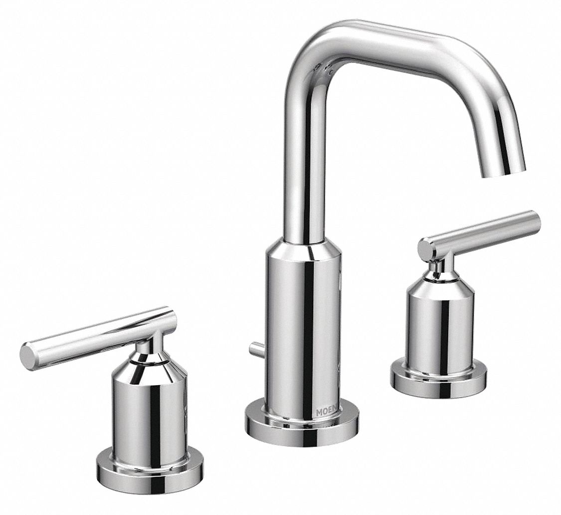 Low Arc Bathroom Faucet: Moen, Gibson, Chrome Finish, 1.2 gpm Flow Rate, 6 in Spout Lg