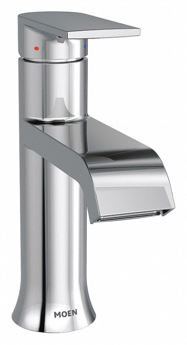 Low Arc Bathroom Faucet: Moen, Gena, Chrome Finish, 1.2 gpm Flow Rate, Drain with Pop-Up Rod Drain